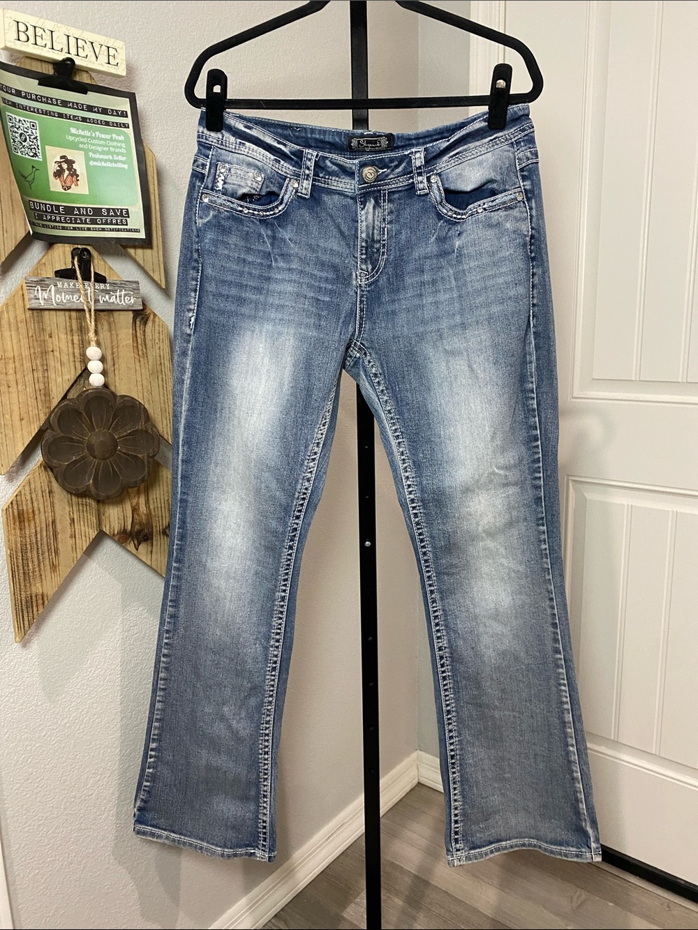 Shyanne embellished Women's Light Wash Blue Jeans - slight flare. 30x30